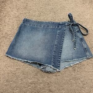 Free people Emmy Denim Wrap Skort US 4 Tie Zip Mini Shorts We The Free